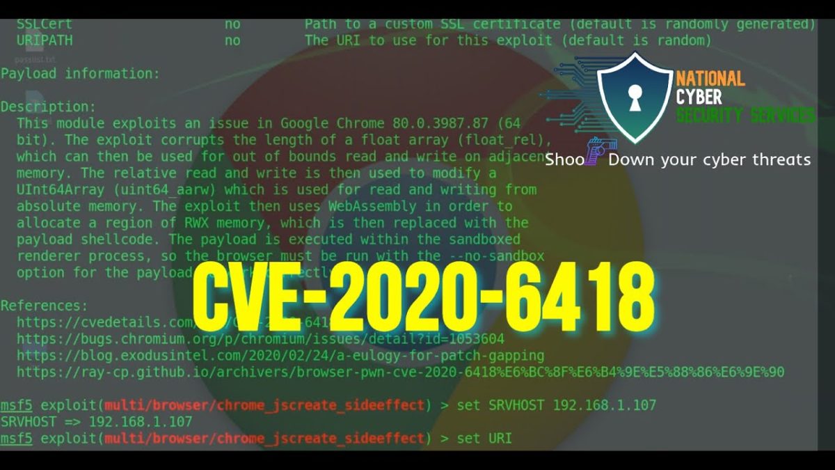 CVE 2020-6418 Type confusion in V8 in Google Chrome prior to 80.0.3987.122